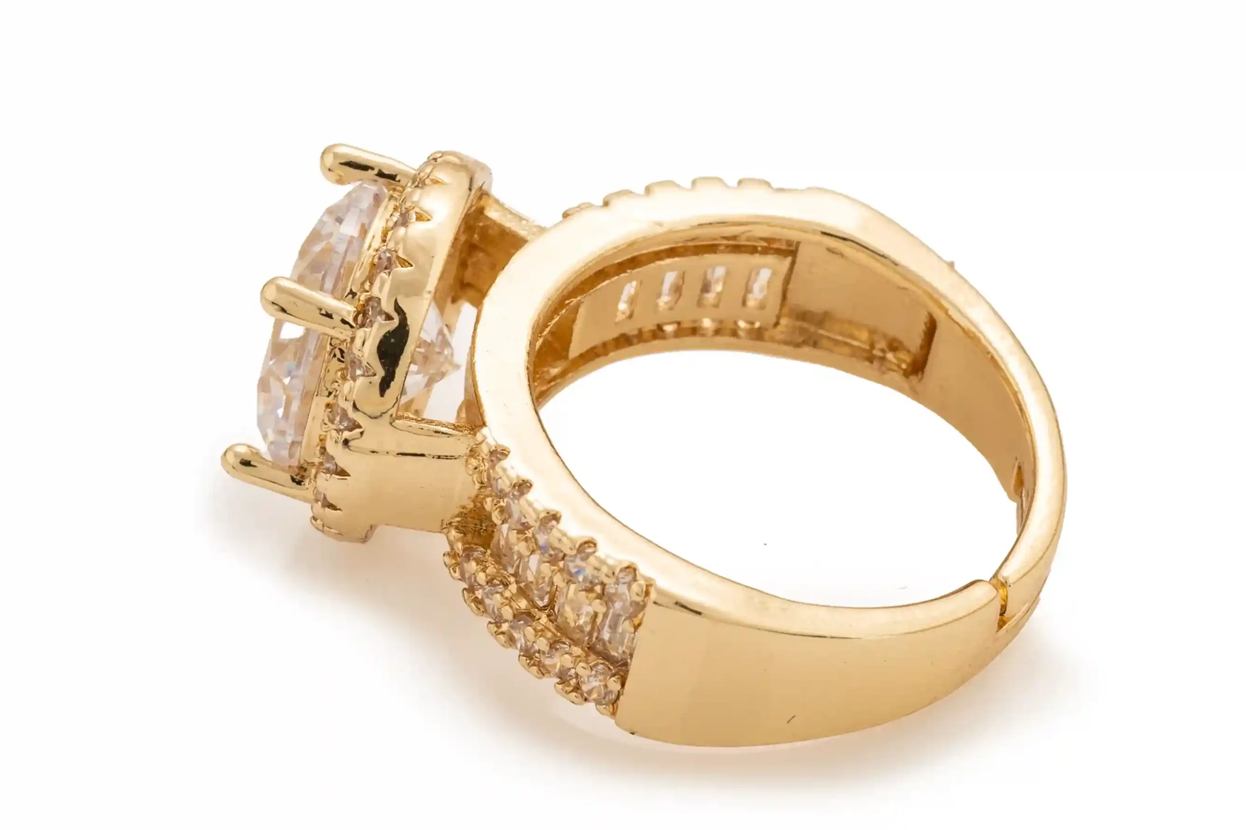 Gold Halo Solitaire Ring with Baguette Channel Band - Image 2