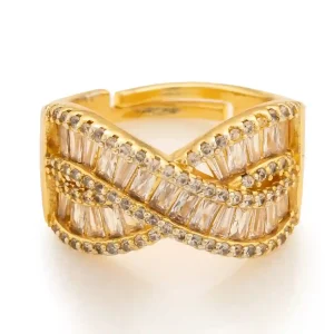 Gold Infinity Criss-Cross Baguette Ring