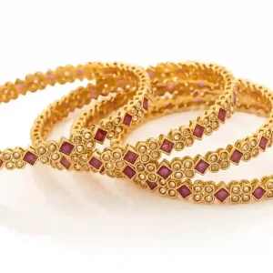 Kundan Meenakari Style Ruby Pink Stone Bangles