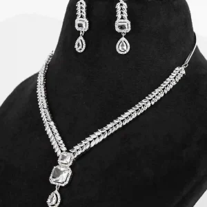 Marquise Leaf Chain Pendant Necklace Set with Emerald-Cut Halo Drops