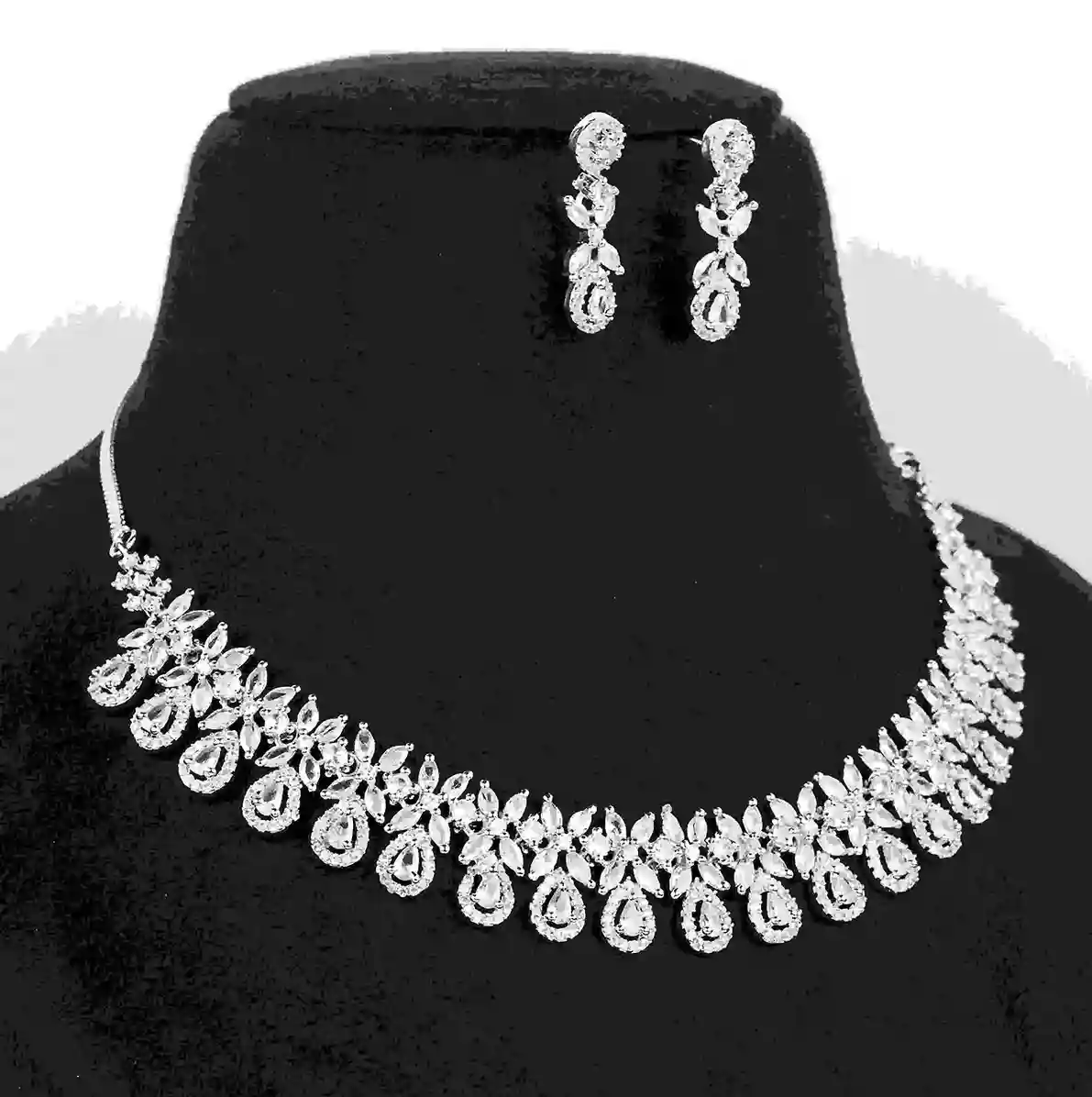 Pear Drop Halo Bib Necklace Set - Image 2