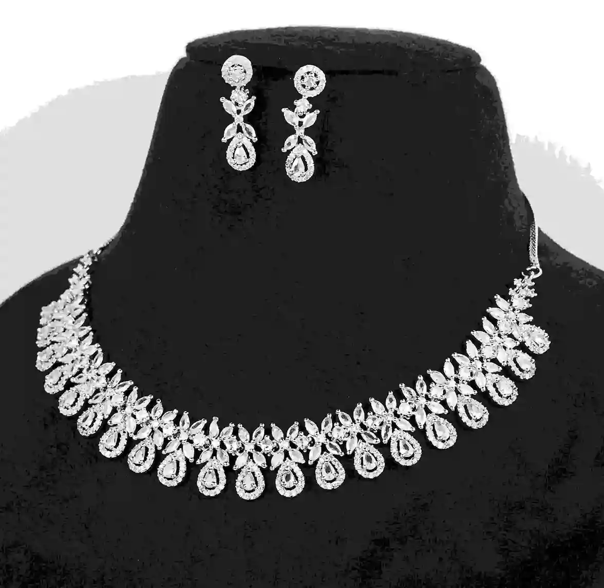 Pear Drop Halo Bib Necklace Set