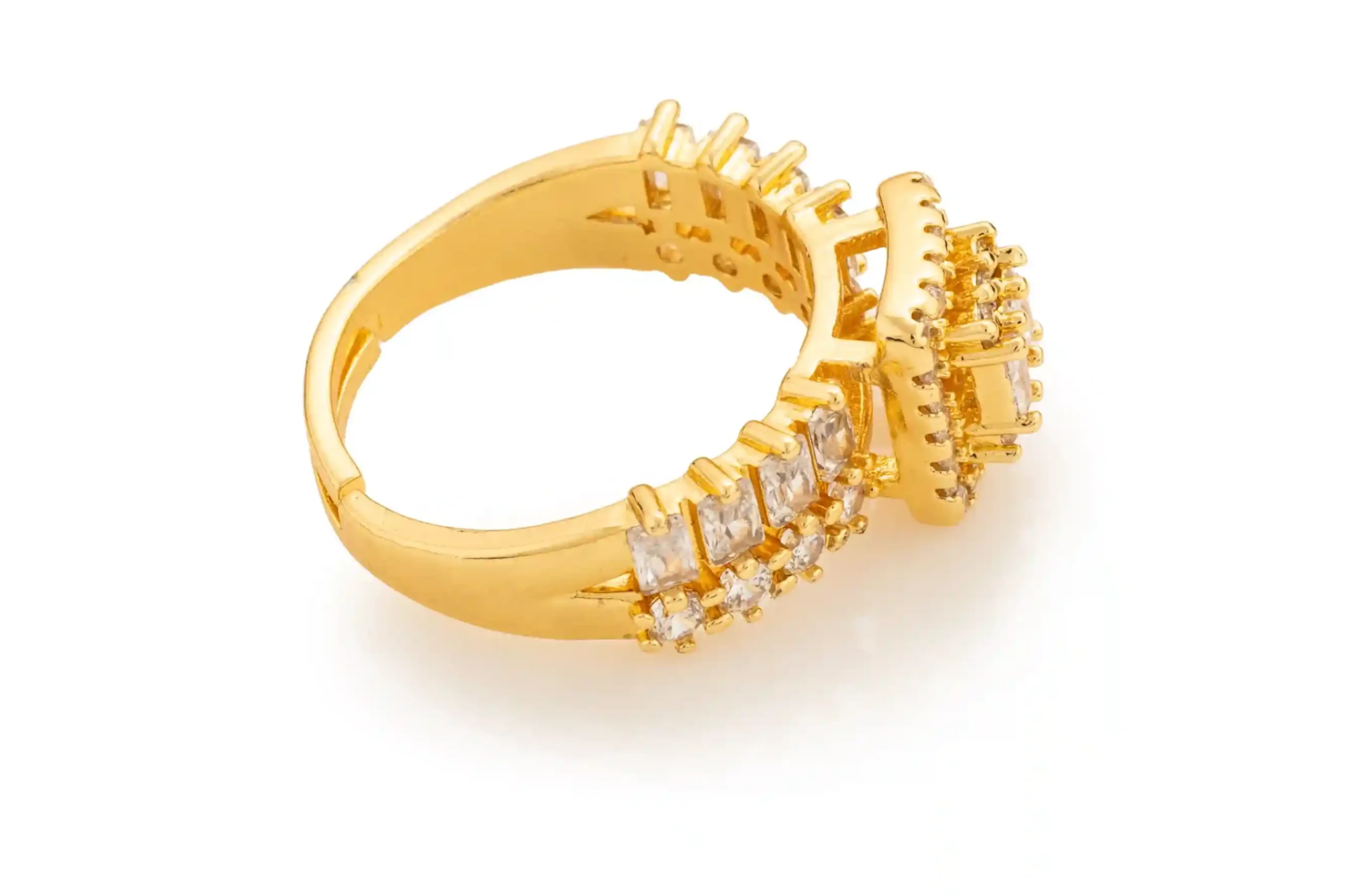 Gold Princess Square Halo Ring with Baguette Center - Image 3