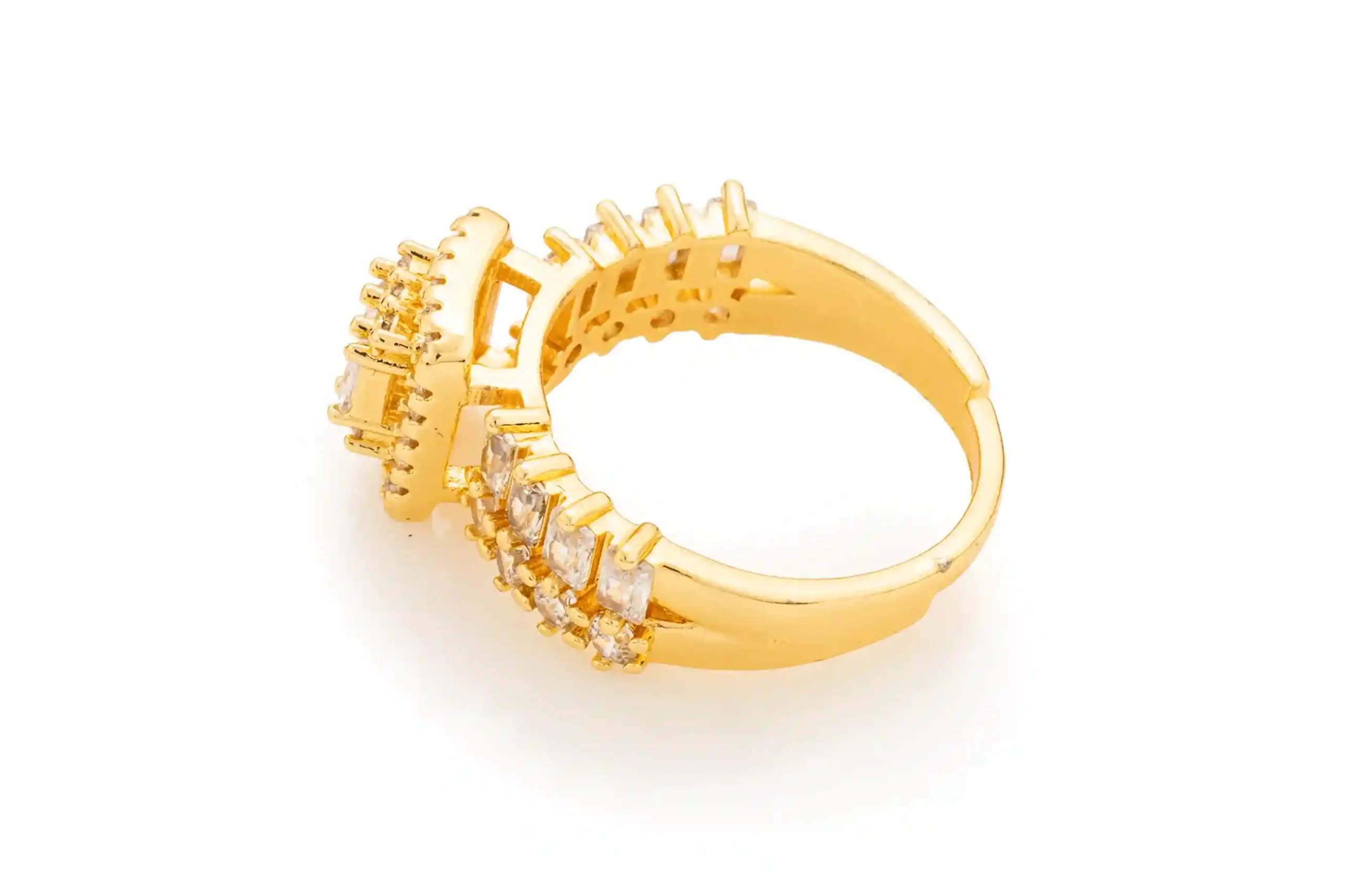 Gold Princess Square Halo Ring with Baguette Center - Image 2
