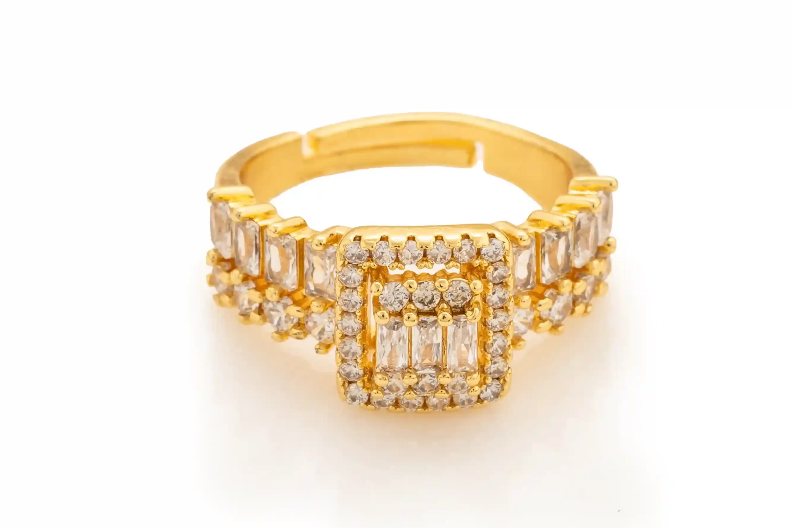 Gold Princess Square Halo Ring with Baguette Center