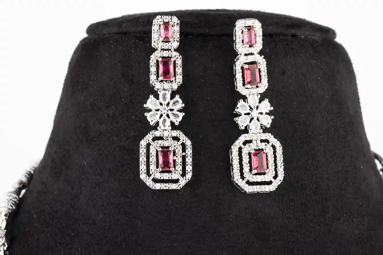 Ruby Red Octagon Halo Necklace Set - Image 2