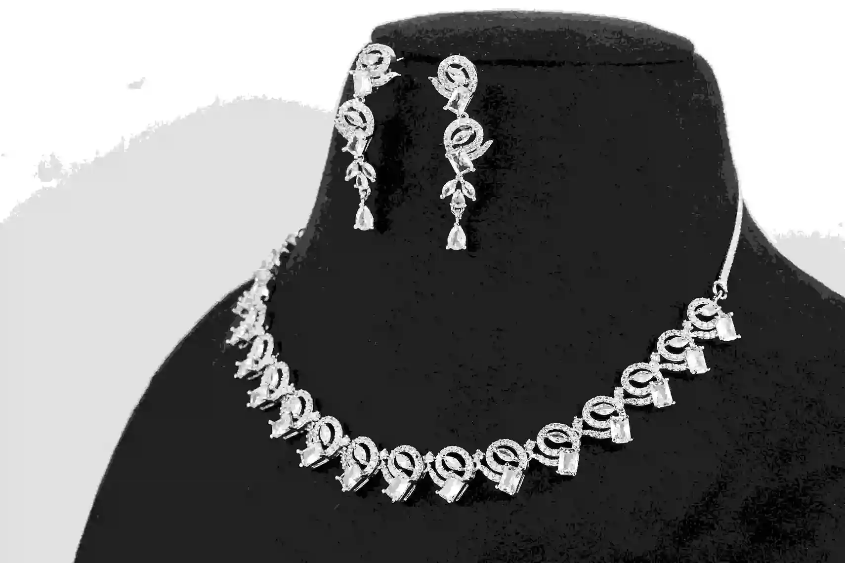 Swirl Motif Tennis Necklace Set with Drop Earrings