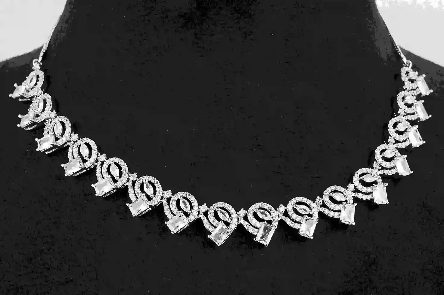 Swirl Motif Tennis Necklace Set with Drop Earrings - Image 3