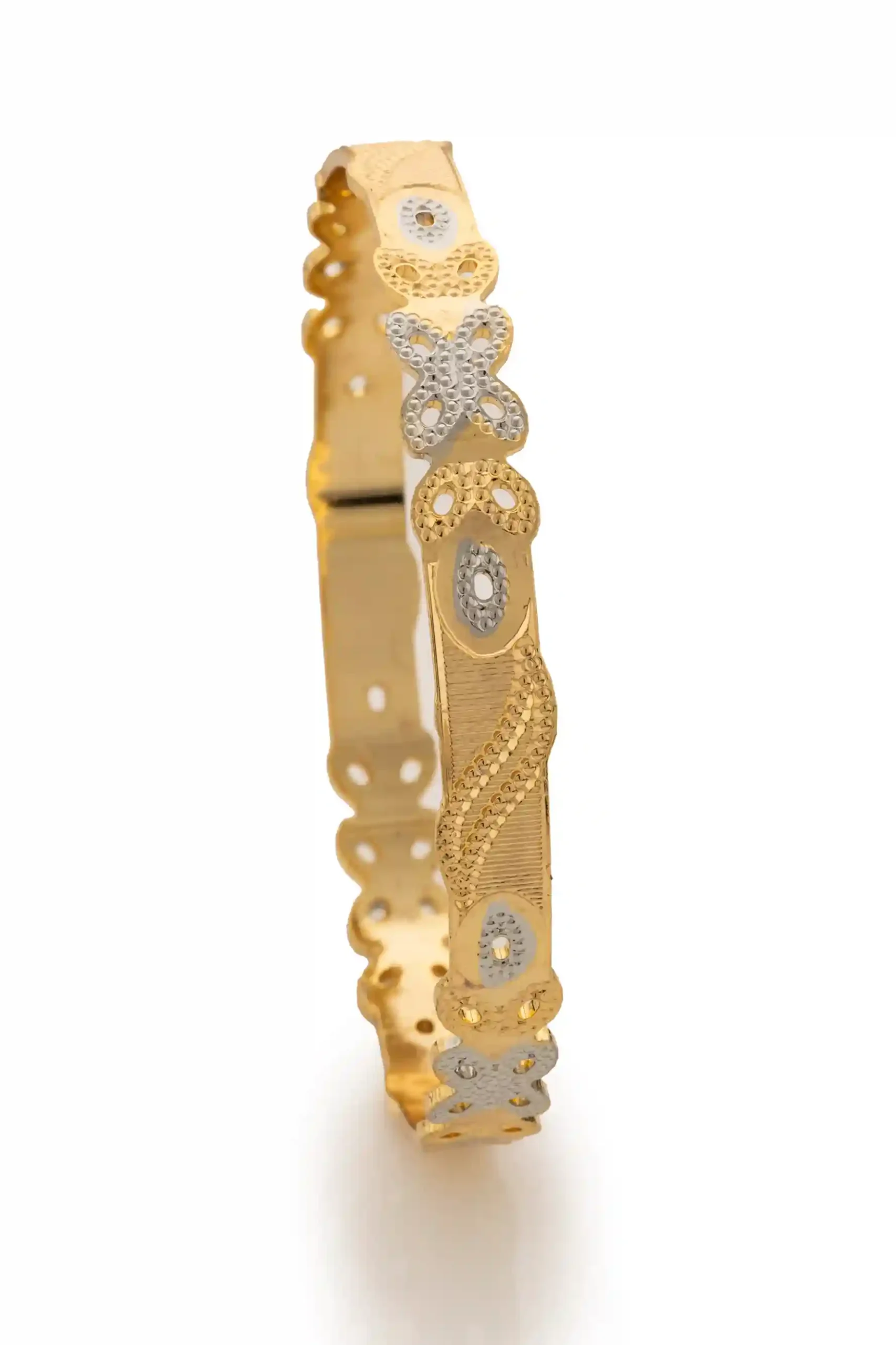 Two-Tone Laser Cut Floral Motif Bangles - Image 3