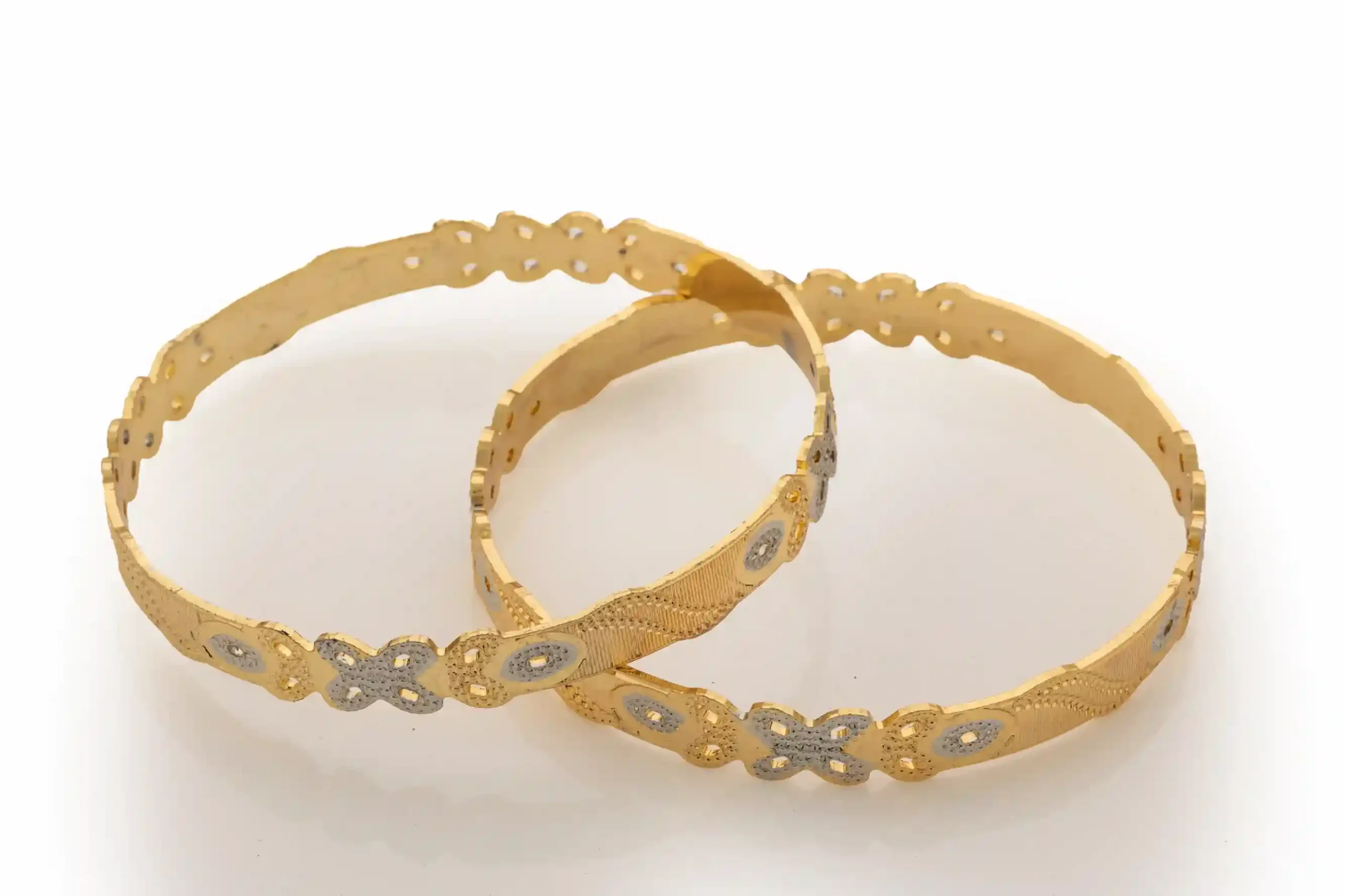 Two-Tone Laser Cut Floral Motif Bangles - Image 2