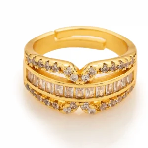 Gold V-Chevron Baguette Band Ring