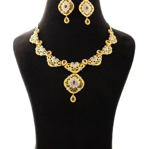 Antique Floral Filigree Ruby Drop Necklace Set