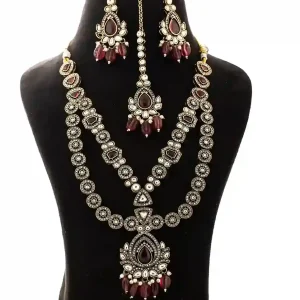 Maroon Kundan Layered Bridal Necklace Set