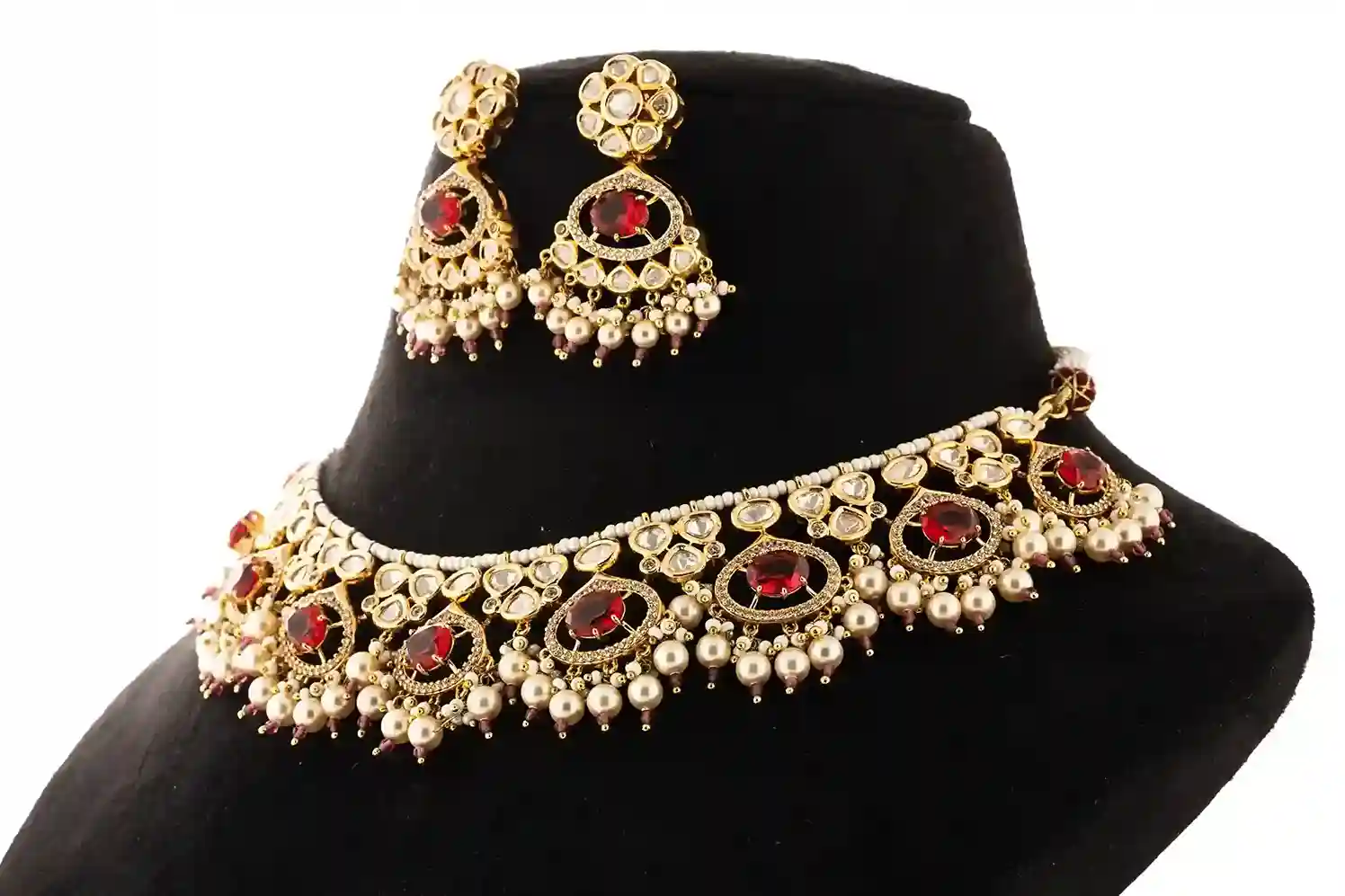 Royal Kundan Ruby Pearl Choker Set - Image 2