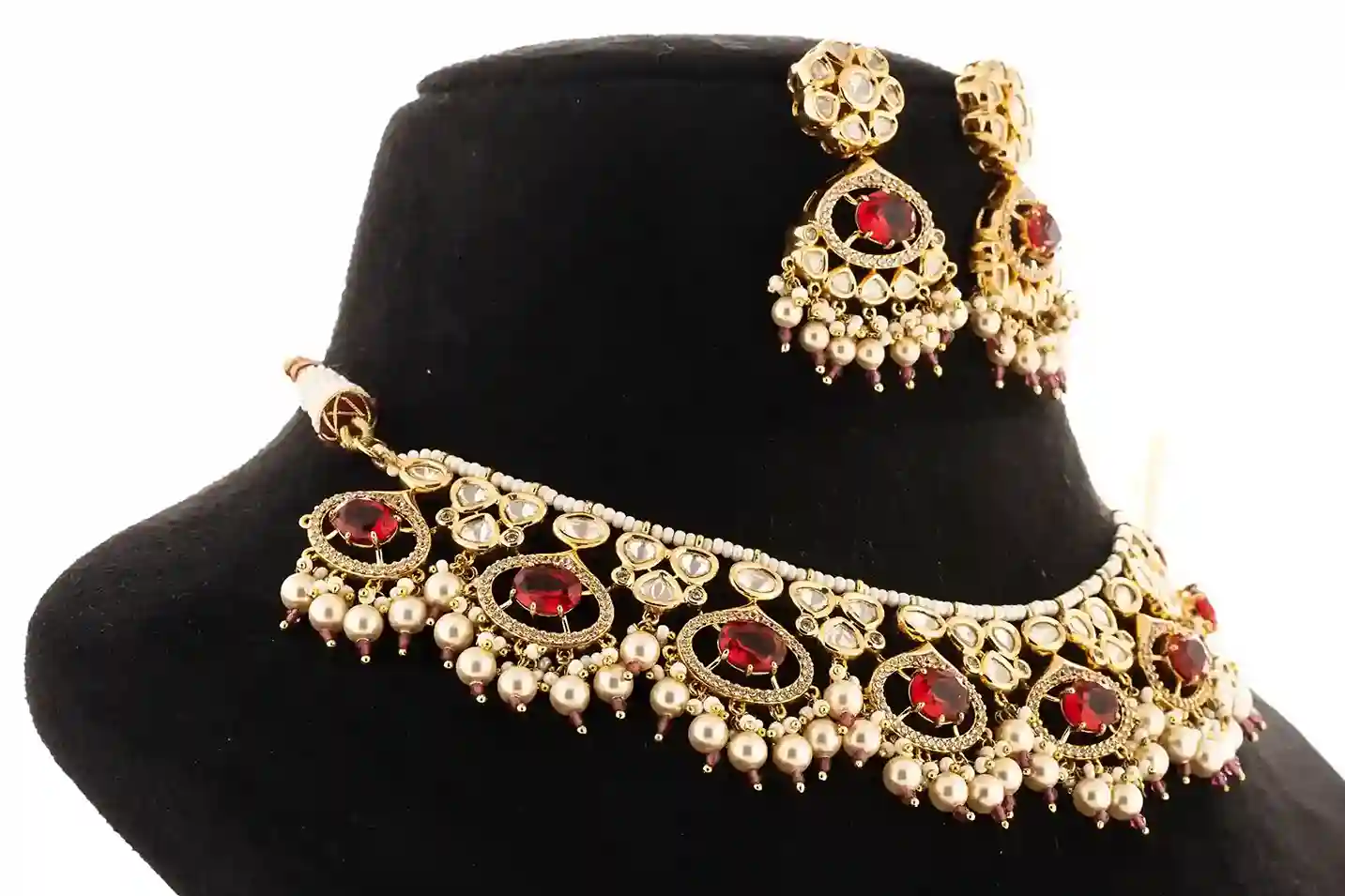 Royal Kundan Ruby Pearl Choker Set - Image 3