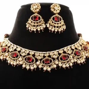Royal Kundan Ruby Pearl Choker Set