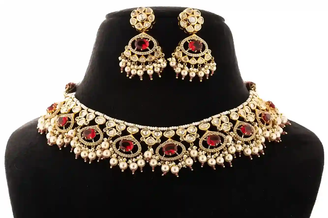 Royal Kundan Ruby Pearl Choker Set